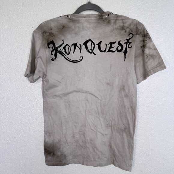 Konquest Shirt Mens Small Skull Metallic Feather Warrior Graphic Tee Tshirt Y2K - Picture 4 of 8